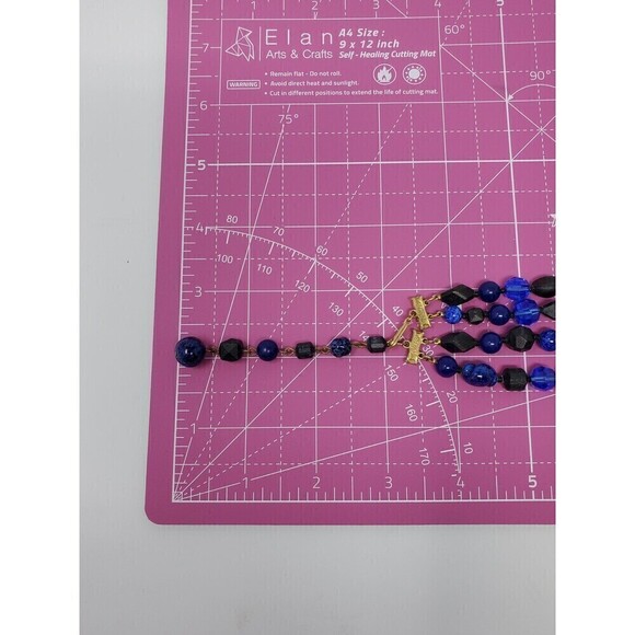 VINTAGE HATTIE CARNEGIE BLUE & BLACK MULTIPLE BEAD TWO STRAND NECKLACE SIGNED - Picture 12 of 12